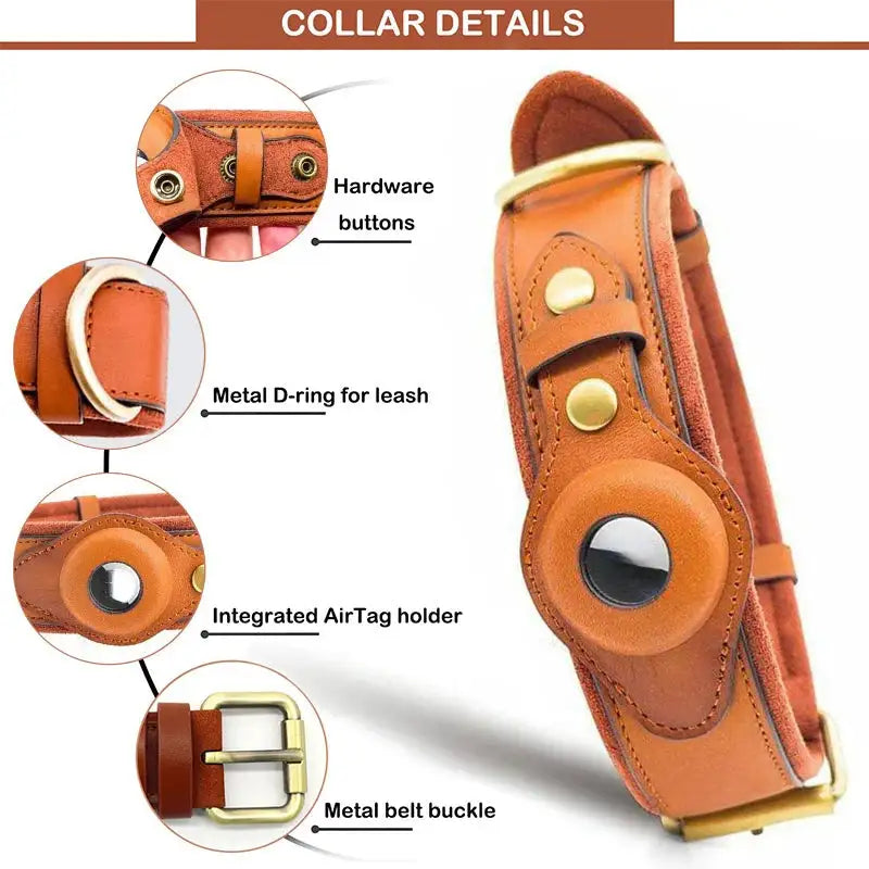 Airtag Dog Collar- 100% Premium Leather